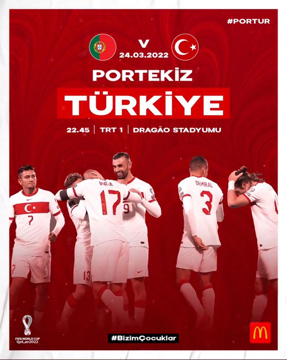 Dünya Kupası Elemelerinde bu akşam Portekiz ile karşılaşacak A Milli Takımımıza başarılar diliyoruz.

🇹🇷Hesabımızı Takip Eden 
🇹🇷Gönderiyi Beğenen
🇹🇷1 Arkadaşını Etiketleyen 

5 KİŞİYE MİLİ TAKIM FORMASI HEDİYE EDİYORUZ…

#PORTUR #BizimÇocuklar
