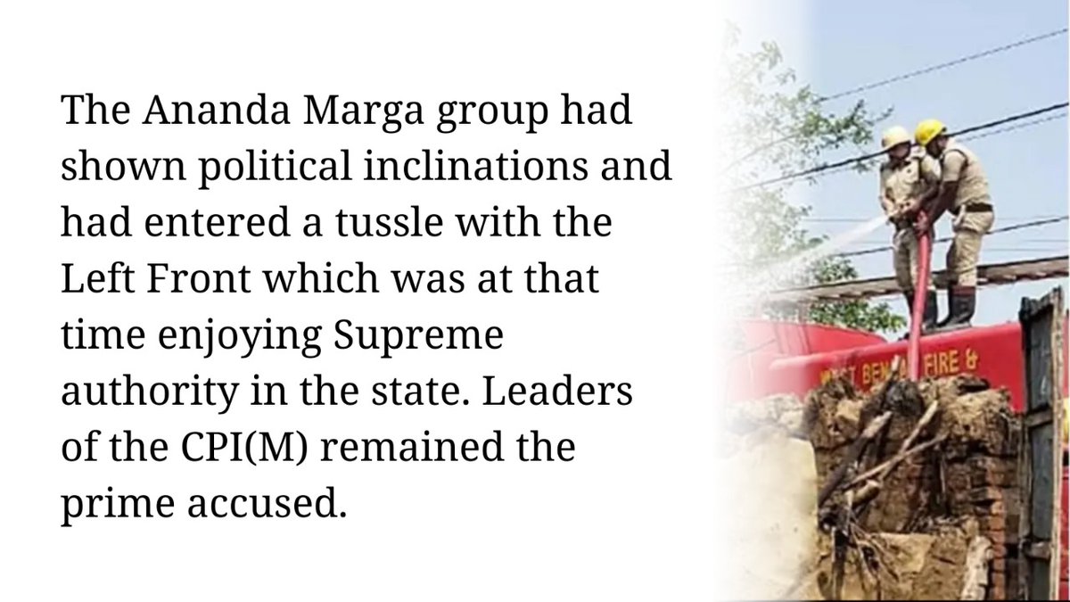 Outlookindia's tweet photo. @snigspeak #Bengal is no stranger to gruesome instances of #politicalviolence.
In April 1982, as many as 17 monks, including a female, from the #AnandaMarga religious sect, were dragged out of taxis and burnt alive on Bijon Setu in #Kolkata in 1982.
https://t.co/D124k5u6EY https://t.co/UumQe8yNM1
