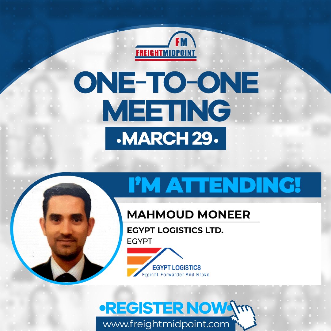 If you are looking for a strong partner from Egypt, why don't you meet Mr. Mahmoud Moneer from EGYPT LOGISTICS LTD at the FM 2nd Online One-to-One Meeting? Register Now >>> freightforwardersfamily.com/registration

#freightforwarding #logistics