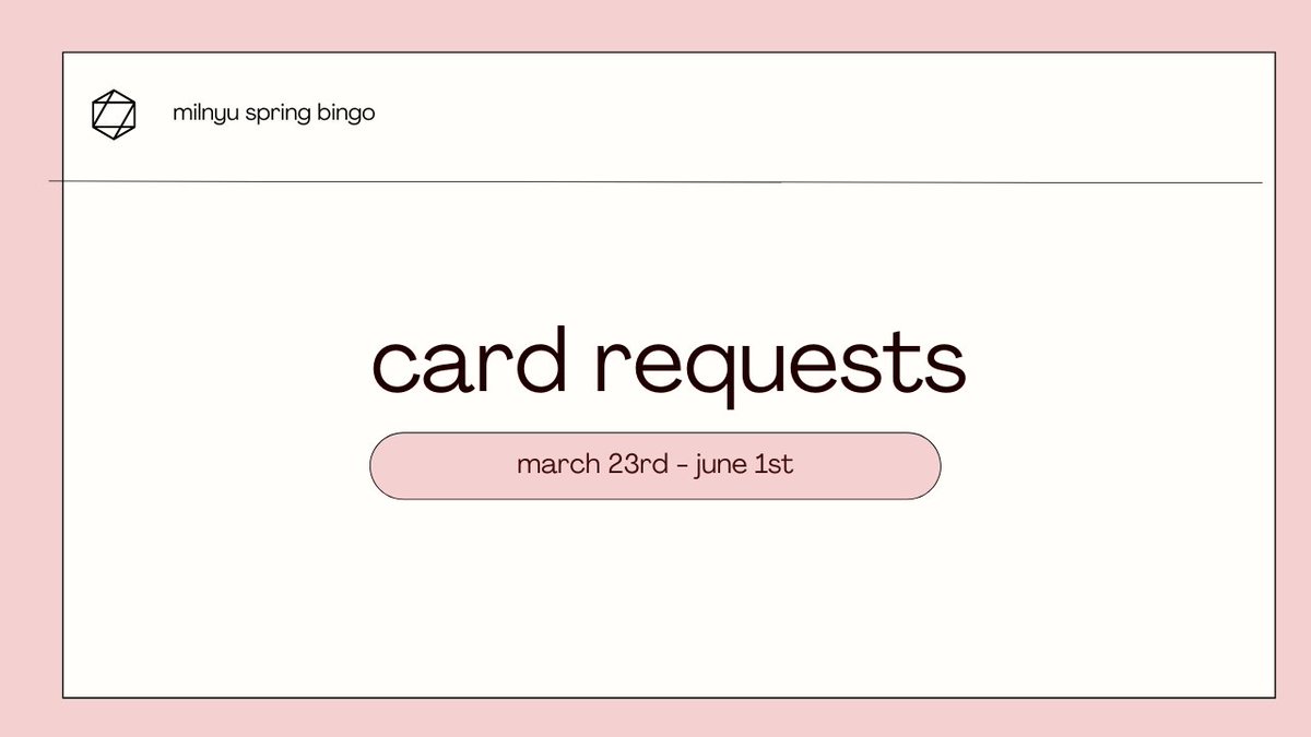 💌 Our Bingo Card Requests are now open! 
come join us in writing for milnyu during this spring bingo by filling in a form and requesting a card~ let's have a fun time writing/drawing/etc. together! 🐻🌷🐧

🖇 docs.google.com/forms/d/e/1FAI…