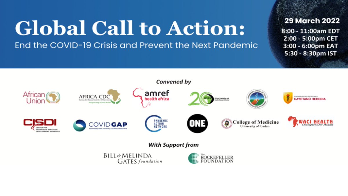 On March 29, 8-11am ET, join #COVIDGAP for 📣 "Global Call to Action: End the COVID-19 Crisis and Prevent the Next Pandemic," a public convening bringing together global stakeholders for a discussion on updating our strategy and priorities
🔗 bit.ly/3tcjfv3