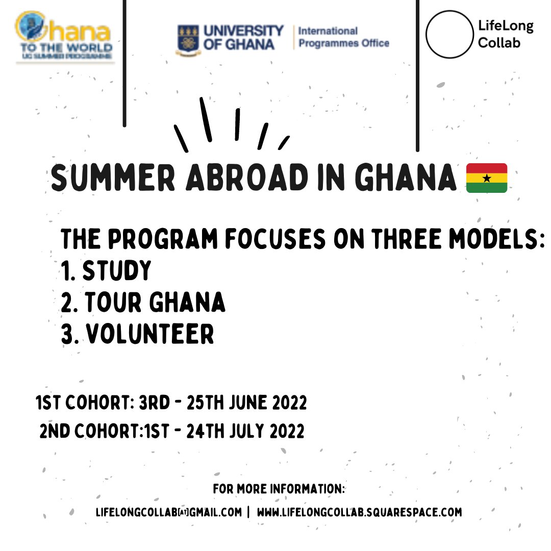 LifelongCollab's tweet photo. Lifelong Collab X Ghana to the World Summer Programme

Register below: 
https://t.co/qHdHQhBhPz

#summerabroad #studyabroad #highereducation #ghana https://t.co/rR8dlPNLxs