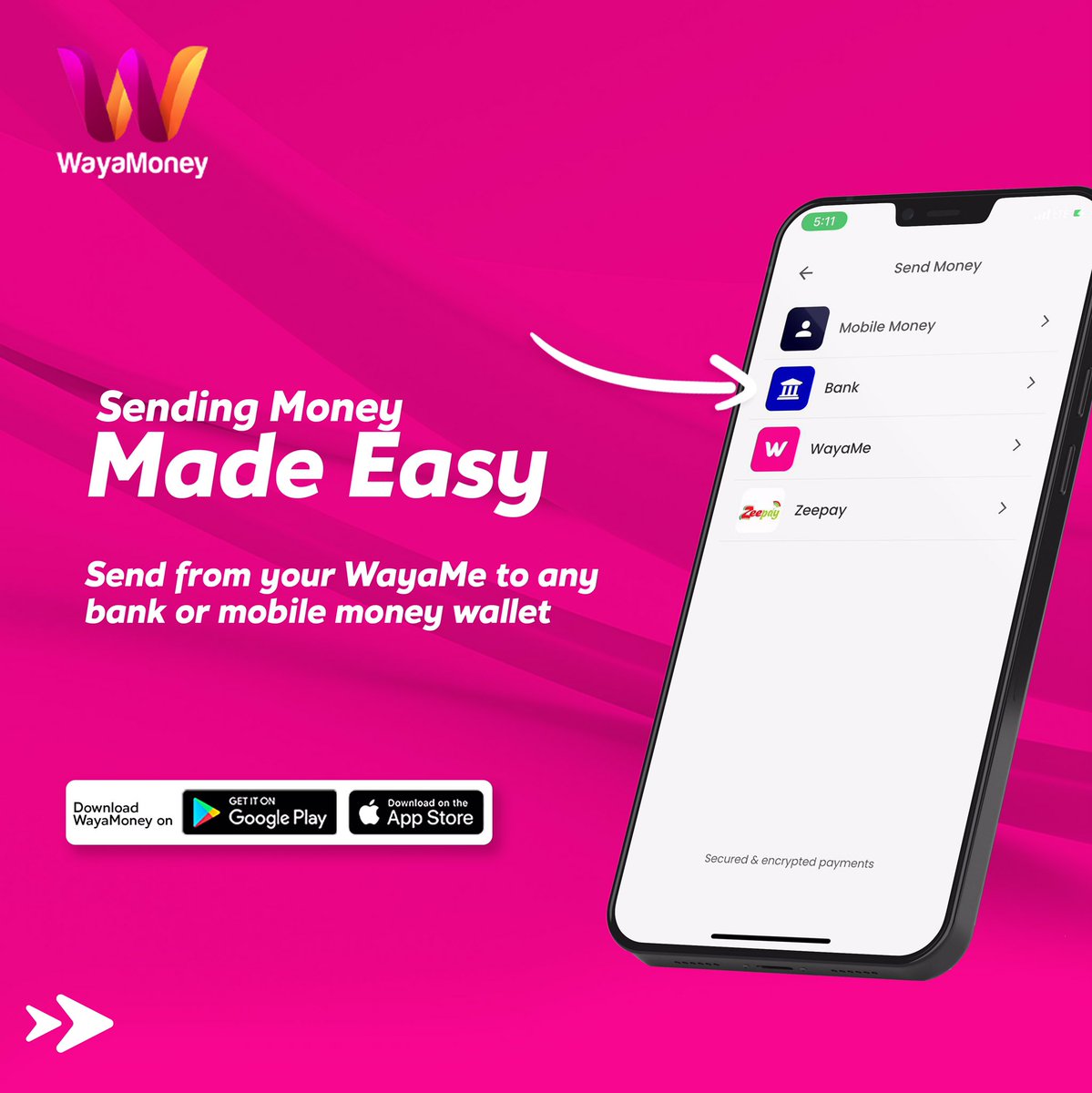 We strive to make money transfers simple for you at all times.

Here are the various ways you can send money using your WayaMoney App.

Simply download the WayaMoney App from the Playstore/Appstore, send money to your relatives and friends 

#WayaMoney #FreeTransfers #TheWayaWay