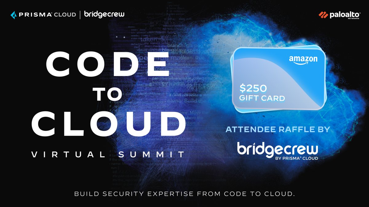 bridgecrewio's tweet photo. The #CodeToCloudSummit is coming to a close, but we've still got one more epic keynote from @editingemily! 🤩 See you all on the Main Stage: https://t.co/SauNqIOXFR
💝 Last chance to enter our $250 Attendee Raffle too: https://t.co/PzRlZbEPT9 https://t.co/dQLVDkuAw1