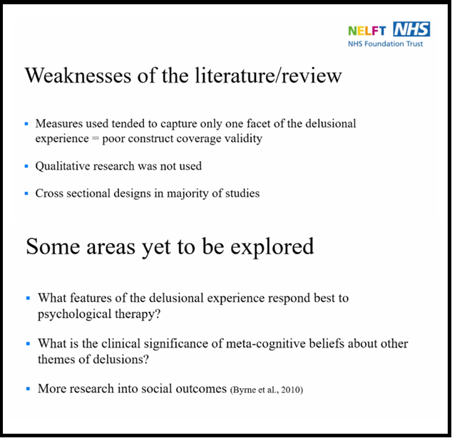 Today one of our Clinical Studies Officers, Tom, presented a departmental workshop covering his #systematicreview work on the clinically significant psychological features of delusions in #firstepisodepsychosis.