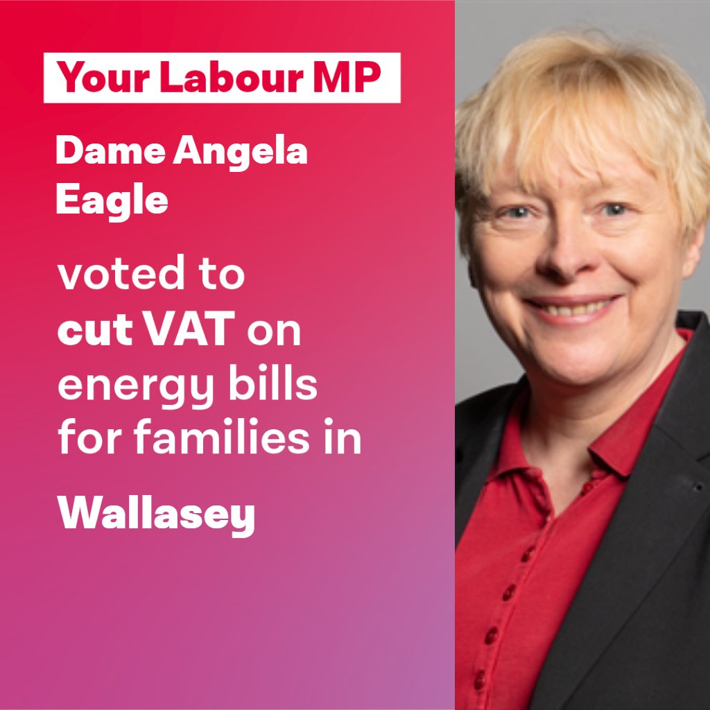 Our MP <a href="/angelaeagle/">Angela Eagle DBE</a> voted to cut VAT on Energy Bills, the Conservatives voted AGAINST. The Conservatives are out of touch and doing nothing to tackle this #CostOfLivingCrisis on Thursday May 5th send the Conservatives a message and #VoteLabour