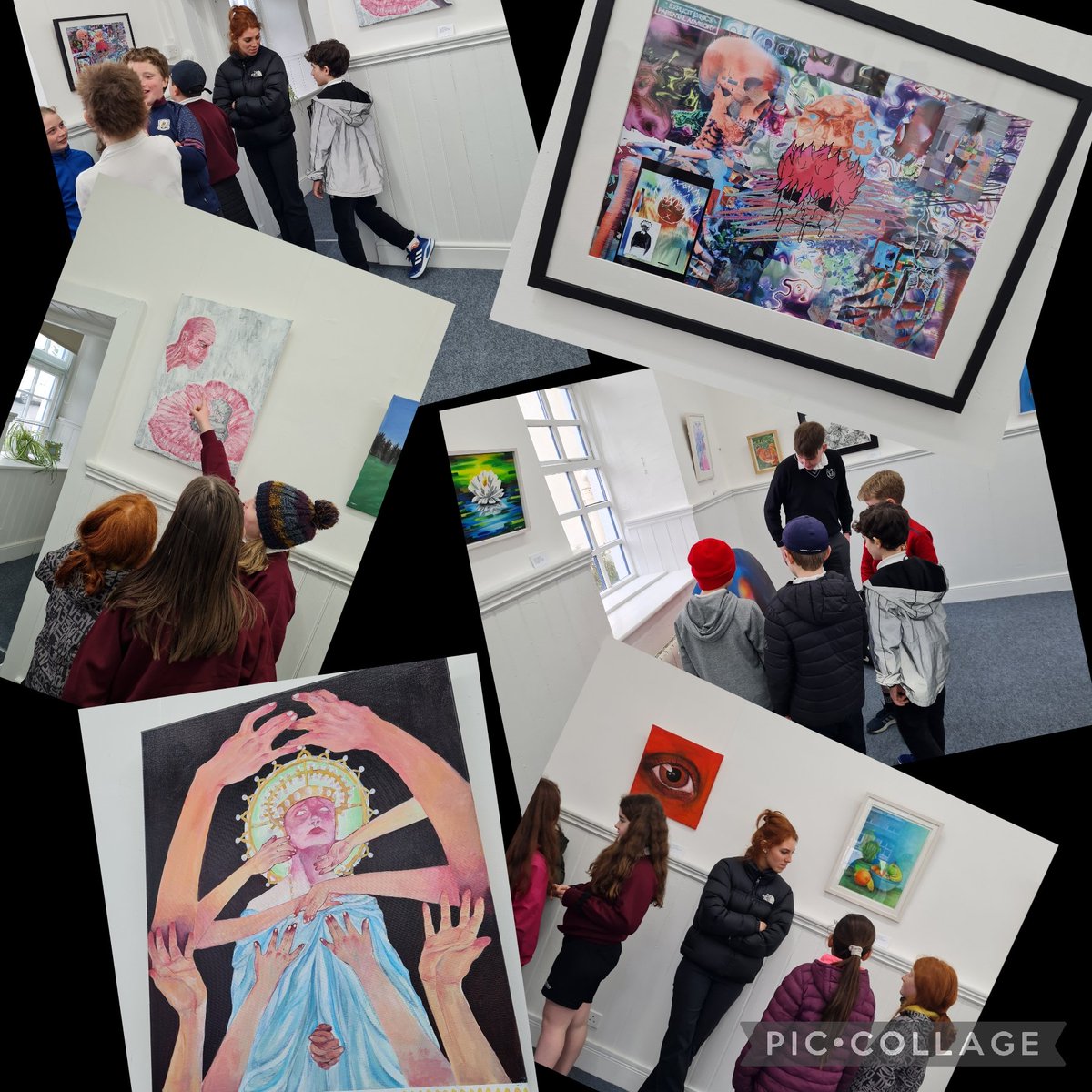 RangMsharrison's tweet photo. What a fabulous trip to @KavaKinvara this morning.
4th class really enjoyed this exhibition from #Seamountcollege students. A big thanks to Cillian, Robyn and Fiona for listening to our questions and showing us around.🙏 
We really loved it💛🎨🖼 https://t.co/mr0GuCc2hY