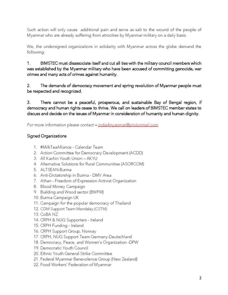 SavanaHMHA's tweet photo. Members of BIMSTEC are democracy countries BIMSTEC have provided legitimacy to Junta which obviously is terrorist organization that has killed 2,313 civilians just for protesting against. #2022Mar24Coup  #ICRC_HelpYouthActivists  #WhatsHappeningInMyanmar https://t.co/H37OmJ3ag2