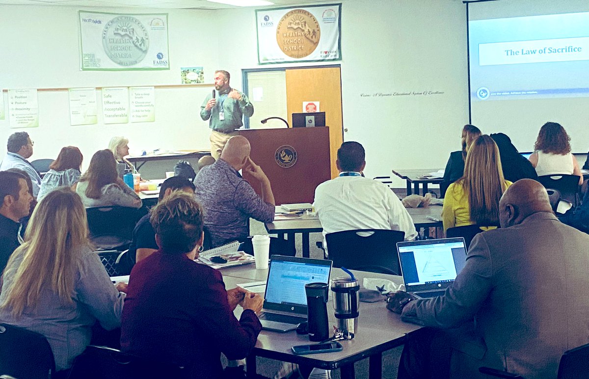 MCSDFlorida's tweet photo. 🍎LEADING BY EXAMPLE🍎
@SuptJohnMillay facilitated @JohnMaxwell_ #LawsofLeadership learning this morning. Today’s lesson was on the Law of Sacrifice- the higher we climb in the pursuit of achieving our mission, the greater the sacrifice. #ALLINMartin👊 #PublicSchoolProud https://t.co/To43Wx9LX5