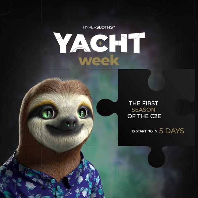 SilentMarioBro's tweet photo. Big news coming out from @HYPER_SLOTHS today! They are getting ready for their first HUGE C2E for a spot on a yacht! Stay tuned as it goes live in 4days 30 days 30 riddles answer right snag the Sloth! See you in Croatia! https://t.co/oK7hqdydH6