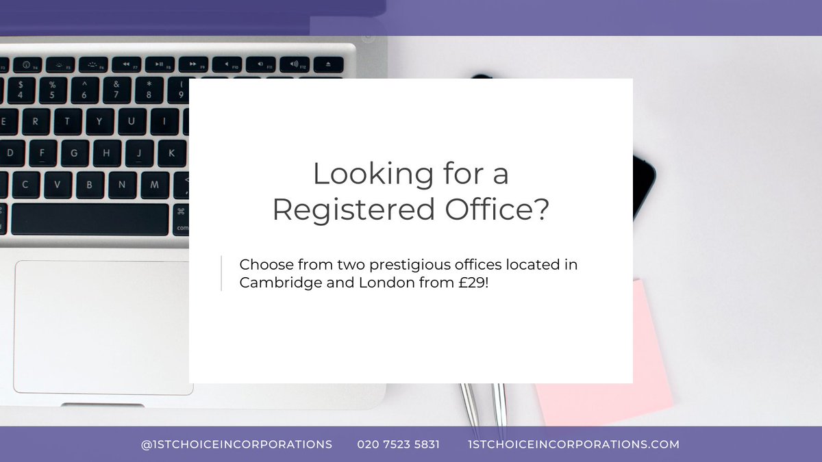 1stChoiceInc's tweet photo. Maintain your privacy with our Registered Office - choose from London and Cambridge. Prices start as low as £29 + VAT!
#registeredoffice #companyformation #formationagent #companyaddress #startup https://t.co/GgusMpLTD4