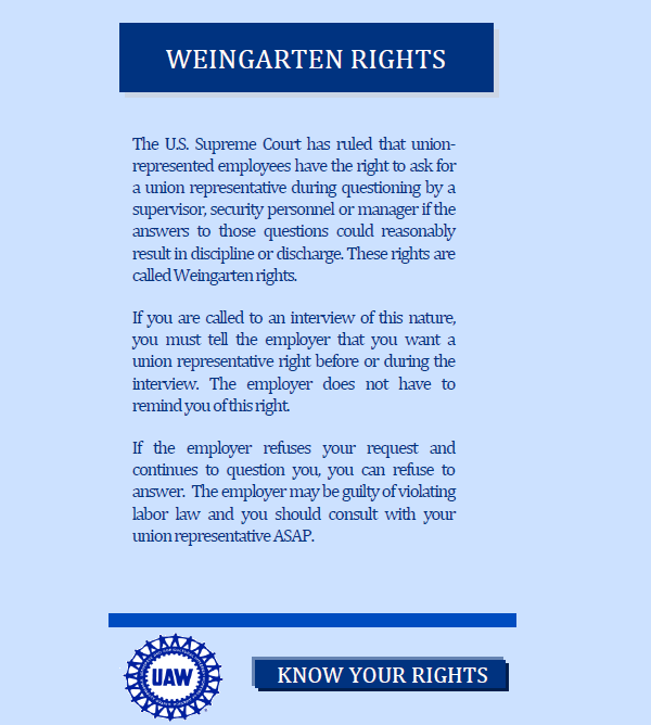 Did you know your Weingarten rights which guarantee a worker the right to union representation during an investigatory interview exists because of a SCOTUS case? #SCOTUS #UAW