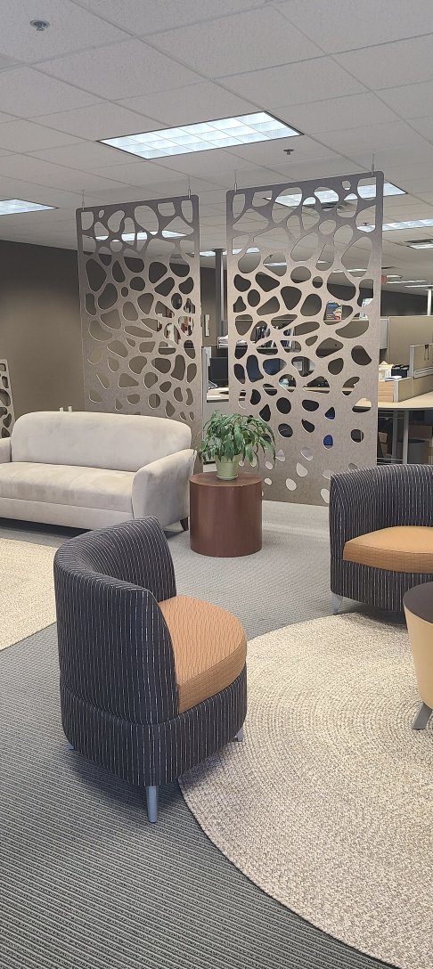 CFS_MplsMN's tweet image. We recently installed an affordable privacy solution for our client! AMQ 3F hanging panels can be installed to add privacy, divide space, soften sound pollution and for simple design enhancement. We have many options and colors, call us today for your #WorkplaceSolutions.