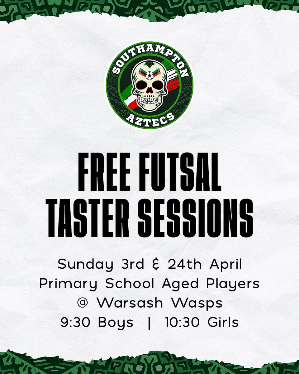 We're running free futsal taster sessions for boys and girls in April. Click the link below to find out more!

aztecafootball.com/post/april-fre…

<a href="/hantswomans/">Hants Womens Footie</a> <a href="/CountyWomens/">Hampshire County Womens Football League</a> <a href="/HampshireFA/">Hampshire FA</a> @HampshireFA_WAG <a href="/warsashwasps/">Warsash Wasps</a>