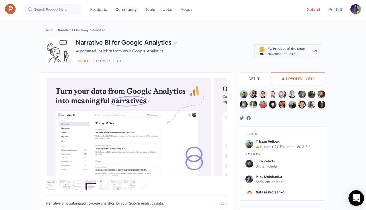 We got <a href="/narrative_bi/">Narrative BI</a> to:

- Product of the day
- Product of the week
- And top 3 products of the month on <a href="/ProductHunt/">Product Hunt 😸</a> 

Our secret: great preparation

Here's how you plan a successful launch in 9 steps:
