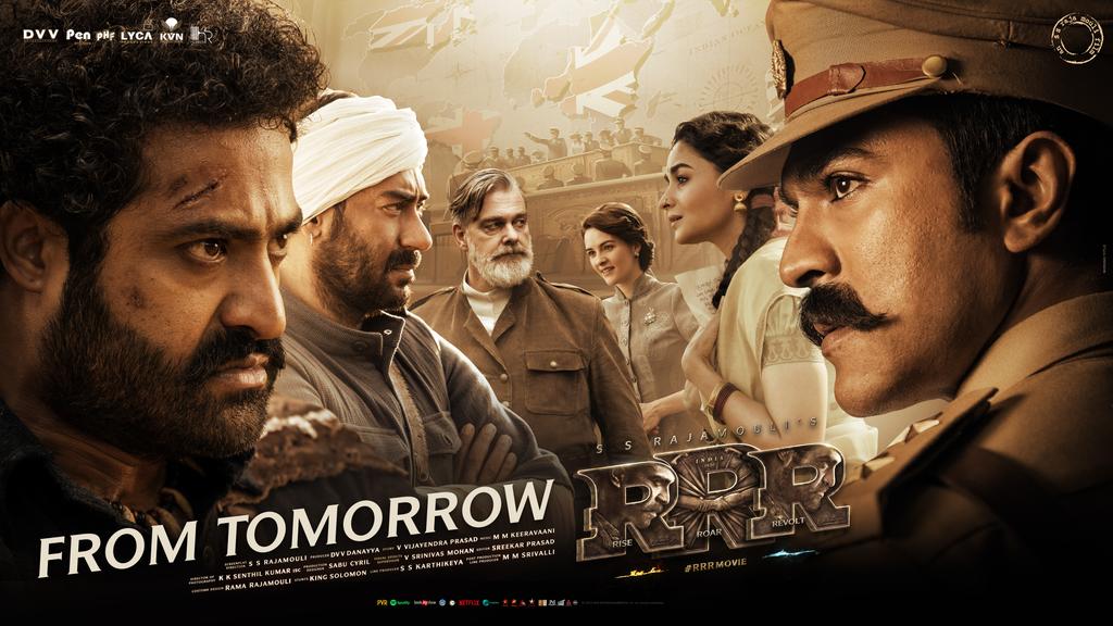 ajaydevgn's tweet photo. Experience India's biggest Action Drama, #RRRMovie only on the big screen. 

In cinemas from tomorrow. 
Book your tickets now! 🔥

@ssrajamouli @tarak9999 @AlwaysRamCharan @DVVMovies @RRRMovie https://t.co/VY4N1IIlyX