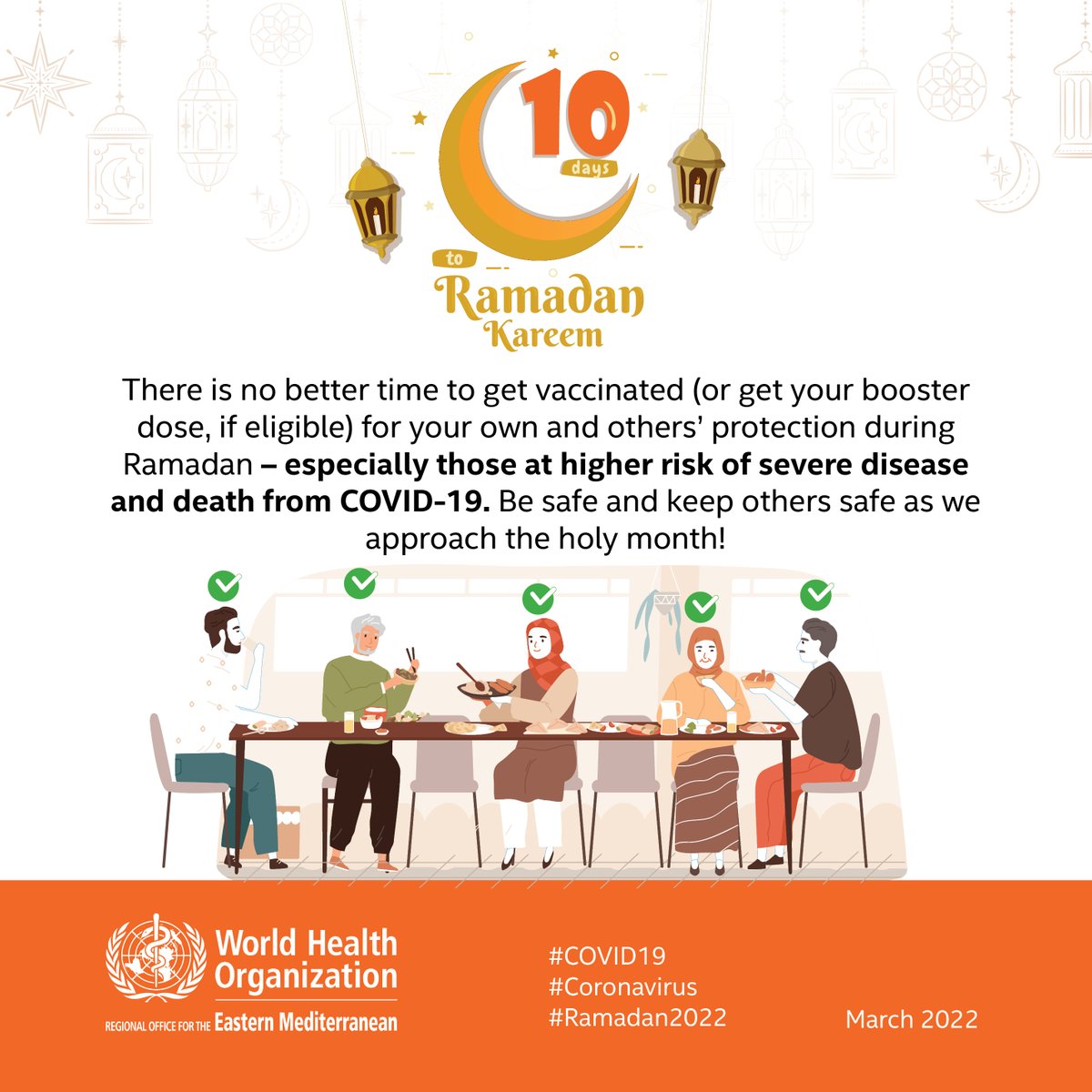 WHOEMRO's tweet photo. Prepare for #Ramadan🌙 safely

Get your vaccine or booster dose — especially if you are at high risk of severe disease and death from #COVID19 — to protect yourself and your loved ones 
 
#RamadanKareem🌙 https://t.co/0O0wkNA1bu