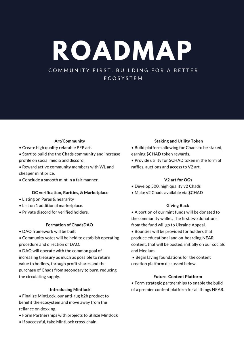 ChadsOnNear's tweet photo. Delighted to share our v2 roadmap and litepaper with the $NEAR community. 

#NEARnft #nearNFTs #nearprotocol #NFTCommunity https://t.co/beKEsWhZIC