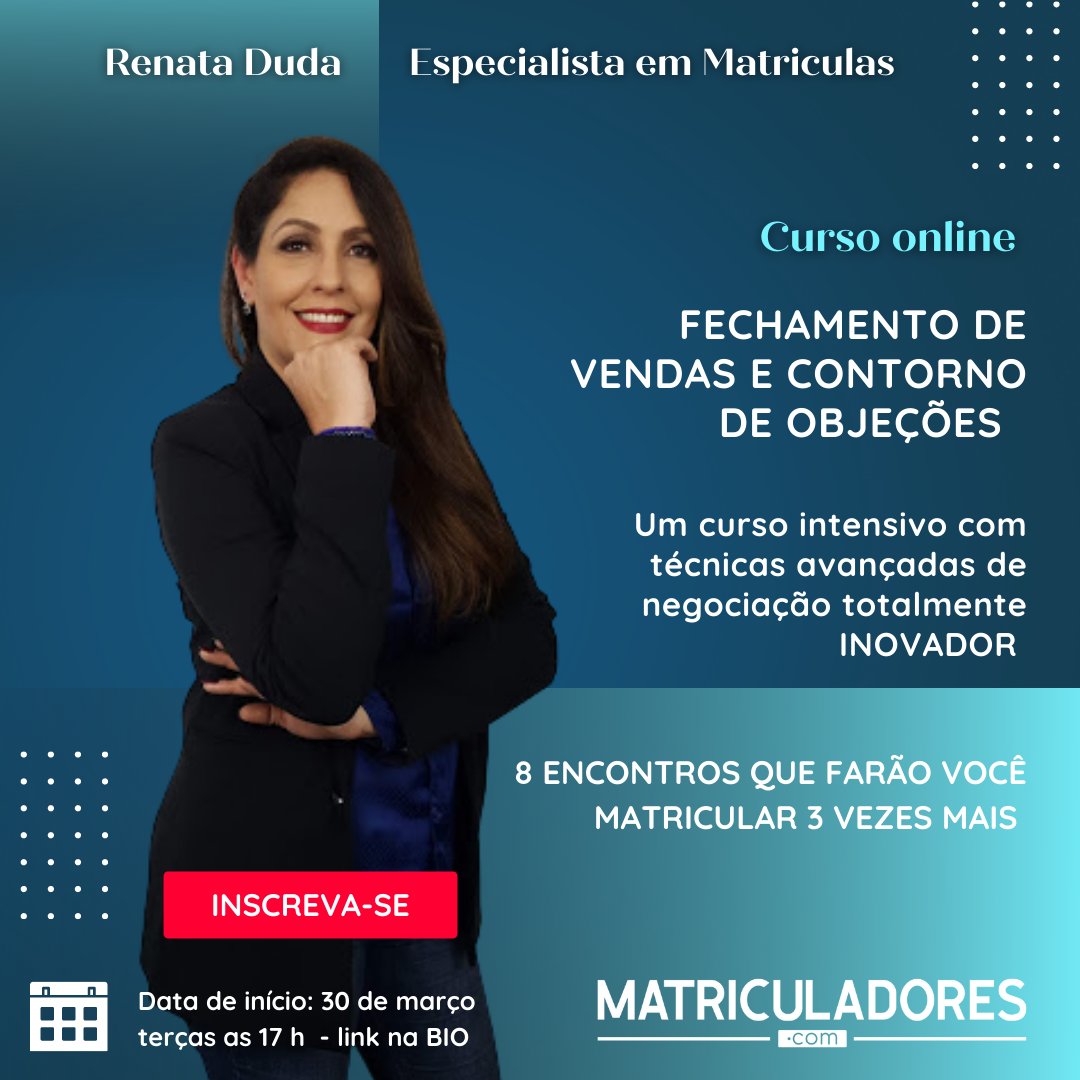 MatriculaFlix's tweet photo. Descubra O Segredo Dos 3 Maiores Matriculadores Do Mundo Para Converter Objeções Em Matrículas

Para todos os #Matriculadores, #Franqueados e gestores que almejam ter mais resultados e triplicar o seu faturamento convertendo objeções em matriculas.

#CursoFechamentoDeVendas https://t.co/5vAeDMwta0