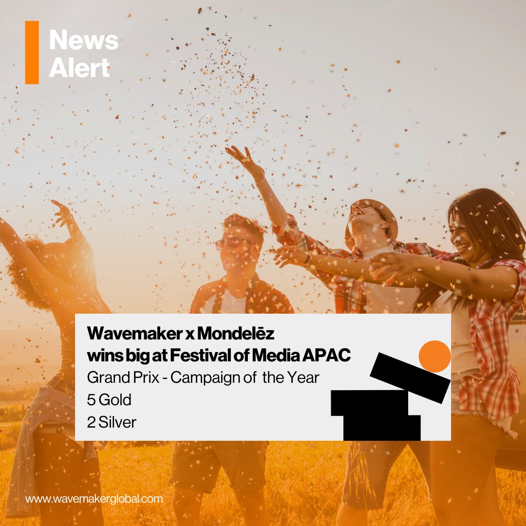 WavemakerGlobal's tweet photo. Three cheers for Wavemaker? Better make it eight! We won EIGHT awards at the @FestivalOfMedia APAC Awards, inc. the Grand Prix for Campaign of the Year! 🏆 

@WavemakerIndia, @Ogilvy &amp; @MDLZ positively provoked sales with a heart-warming Diwali campaign 🧡 https://t.co/r7C32rddHR https://t.co/Z7n3ju8BWp