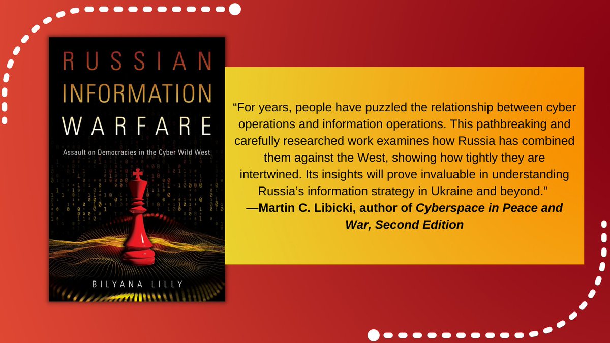 USNIBooks's tweet photo. Coming September 2022 — "Russian Information Warfare: Assault on Democracies in the Cyber Wild West" by @BilyanaLilly

#Russia #cyber #cybersecurity 

Pre-Order here: https://t.co/qIdCUHQJe5 https://t.co/oldrVwnyhi