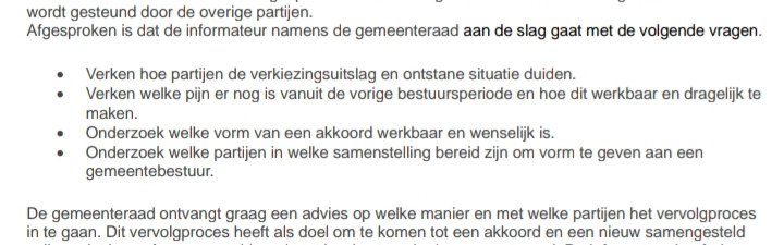 Morgenochtend staat het 1e gesprek met de informateur gepland. Samen met Eric Boersma ga ik in gesprek over onderstaande punten.