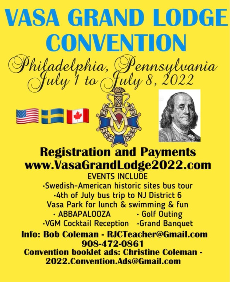 VasaOrderGL's tweet photo. For more information on the Grand Lodge Convention, go to the website -> https://t.co/MnvT4D9WTv 

#VasaOrderOfAmerica #VasaOrder #Vasa https://t.co/5qHXLTfbAA