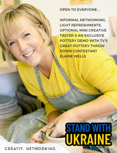 LET'S GET CREATIVE TO HELP THE UKRAINE

ONE WEEK until our creative Ukraine Fundraiser with food, creative fun, TV's Great Pottery Throwdown's Elaine Wells &amp; beers donated by a local brewery. Only £15 (all proceeds to Ukraine support charities)  - mailchi.mp/2e912a8f0859/u…