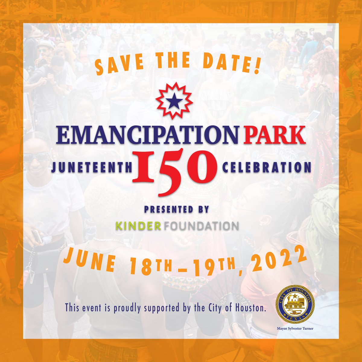 EPConservancy's tweet photo. Save the Date! June 18th -19th, 2022 Emancipation Park will celebrate its sesquicentennial year with an epic 2-day Juneteenth Celebration! Mark your calendars Now! #Emancipation150 #Juneteenth22 #EmancipationParkHtx #cityofHouston #mayorsylvesterturner https://t.co/12YSdRS7um