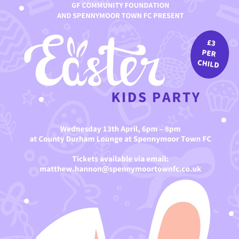 SpennymoorTown's tweet photo. 𝙈𝙤𝙤𝙧𝙨' 𝙀𝙖𝙨𝙩𝙚𝙧 𝙠𝙞𝙙𝙨 𝙥𝙖𝙧𝙩𝙮 🥚

Join @Foundation_GFC and Spennymoor Town this Easter for a fantastic family party!

📍 The Brewery Field
📅 Wednesday 13th April 
⏰ 6-8pm
🎟️ £3 

Tickets available to purchase by emailing matthew.hannon@spennymoortownfc.co.uk