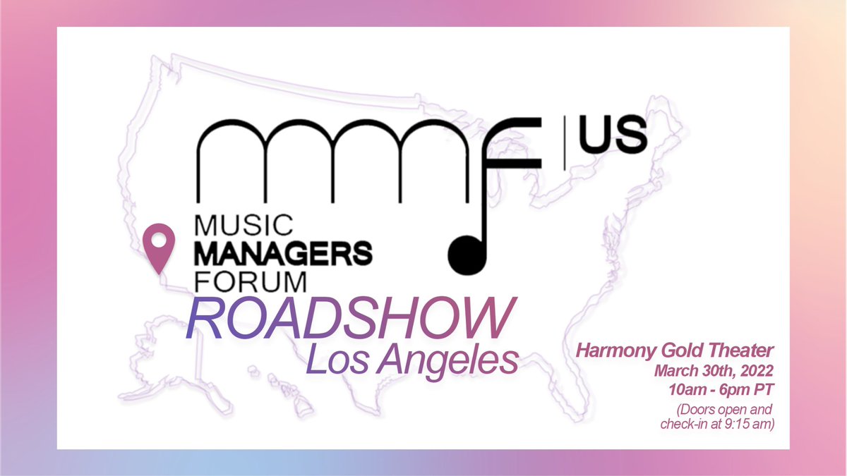 Join <a href="/MMFUS/">Music Managers Forum</a> on Wed-March 30 to kick off 7-city RoadShow >Music Manager Summits at Harmony Gold Theater in LA. 
#MMFUS Summit will include sessions on Advocacy, Artist Financing, Marketing &amp; Data Analytics, Web3/NFT's, Sync &amp; more for #musicmanager(s)
RSVP: forms.gle/N4tRRnRx8hv2UU…
