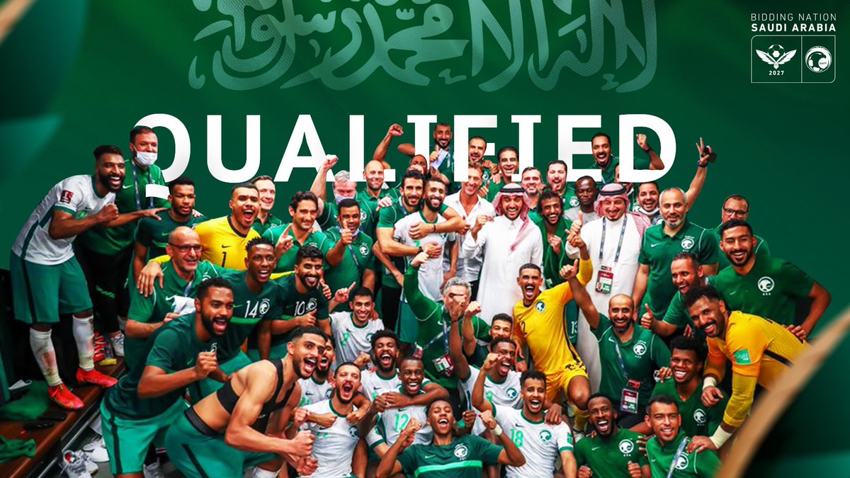 SaudiJC's tweet photo. FIFA World Cup 2022, HERE WE COME! 🇸🇦

Congratulations to our national team on qualifying to the biggest tournament in the world for the sixth time! 

#London https://t.co/UCGEoCtKDC