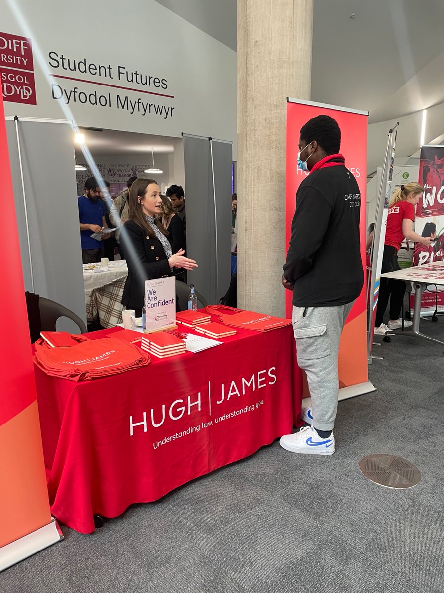 We’re at the <a href="/CardiffCareers/">CU Student Futures | Dyfodol Myfyrwyr CU</a> #FuturesFairCU today chatting to students and recent #graduates about a career in #law and life at Hugh James. Come and say hi if you’re there!