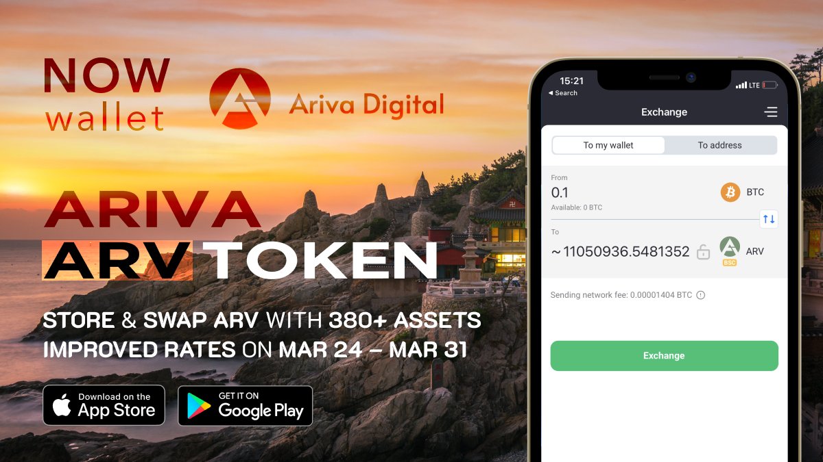 NOW Wallet 🏖️ <a href="/ArivaCoin/">Ariva Digital</a> 

This entire week, NOW Wallet 🤳 users will receive improved #ARV exchange rates!

🌊 Get more coins when buying #ARV
🌊 Get more profit from selling #ARV

Store and exchange your #ARV in NOW Wallet: bit.ly/StoreARVinNOW