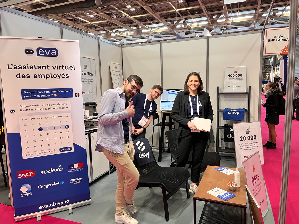Dernier jour au salon <a href="/Solutions_RH/">Solutions Ressources Humaines</a> Paris! 
Venez rencontrer <a href="/clevyio/">Clevy</a>, Pavillon 4.1 - Stand A28 pour parler #chatbot et #IA #RH! 🤖

📅 Prendre rendez-vous avec notre équipe : bit.ly/35VJwV8