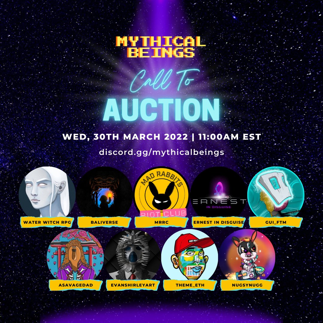 🚨 Call to Auction - Art For #Peace Event 🇺🇦🇷🇺

How to Win 1 Mythical Beings #NFT
1️⃣❤&amp; RT
2️⃣Tag 1 #nftcollectors &amp; 1 #NFTArtist who should be part of this Auction

Join our Live NFT Auction happening 30th March in our discord discord.gg/mythicalbeings
Let's give peace a chance! 🕊