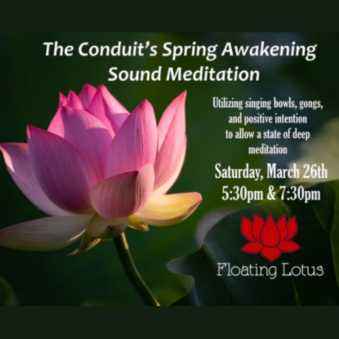 floatingL's tweet image. Join us for the Conduit's Spring Awakening Sound Meditation on MARCH 26TH at 5:30PM AND 7:30PM. 

The Conduit utilizes planetary gongs, singing bowls, chimes and other musical instruments to guide listener through an audial and vibrational landscape resulting in a relaxed sta ...