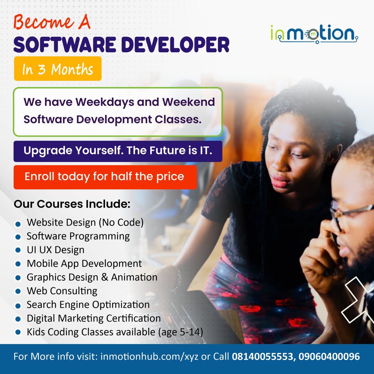 ValidProfits's tweet image. At inmotion ict hub, we are into web development, app development, graphics design, animations, ui/ux, Microsoft office suite, etc.
we also have Trainings both online and offline.
Kids trainings are also included.
#BurnaBoy 
#ABridgertonAffair 
#Sungba
#Grammy