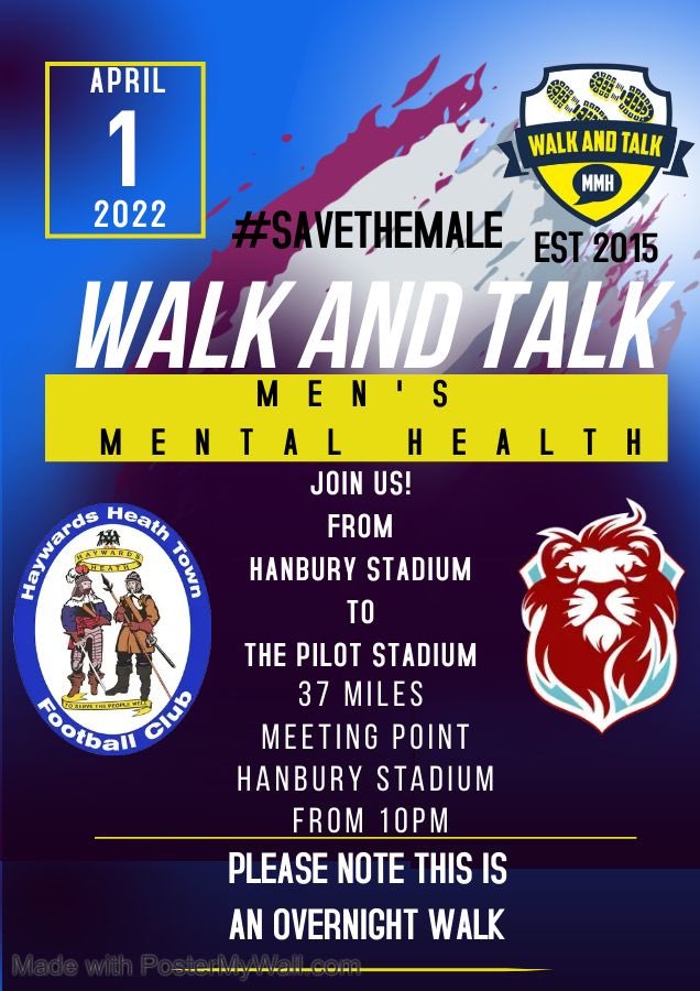 WalkAndTalkMMH's tweet photo. Confirmed!

We go again on a mission to push ourselves into the unknown.

Talking to each other has seen us achieve so much already but we can only do more together!

Join us for all/some of the way as we leave @HHTFC and walk the 37 miles overnight to @hastingsufc!

#savethemale https://t.co/pmmcCLBEtj
