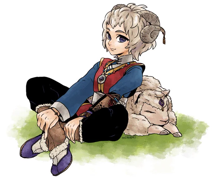 この未年の年賀絵(2014年末)がすごく気に入ってるんだけど同じようには全然描けないんですよね〜 くん好みの顔に描けてるなー! #創作 #イラスト 