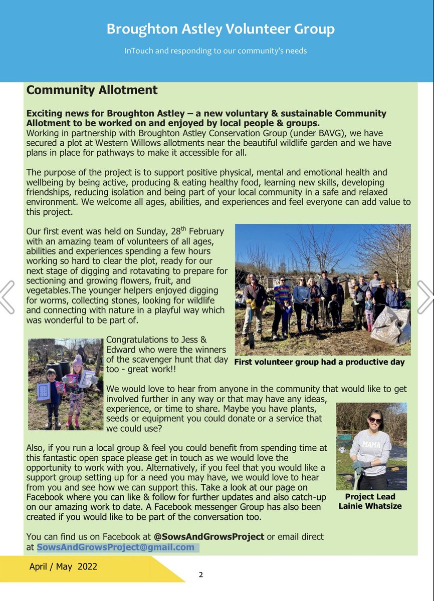 📰 Thank you so much to Broughton Astley Volunteer Group for this great piece about the Community Allotments in your recent newsletter.

Click on the link below to see the full booklet with some great local stories:
issuu.com/broughtonastle…
