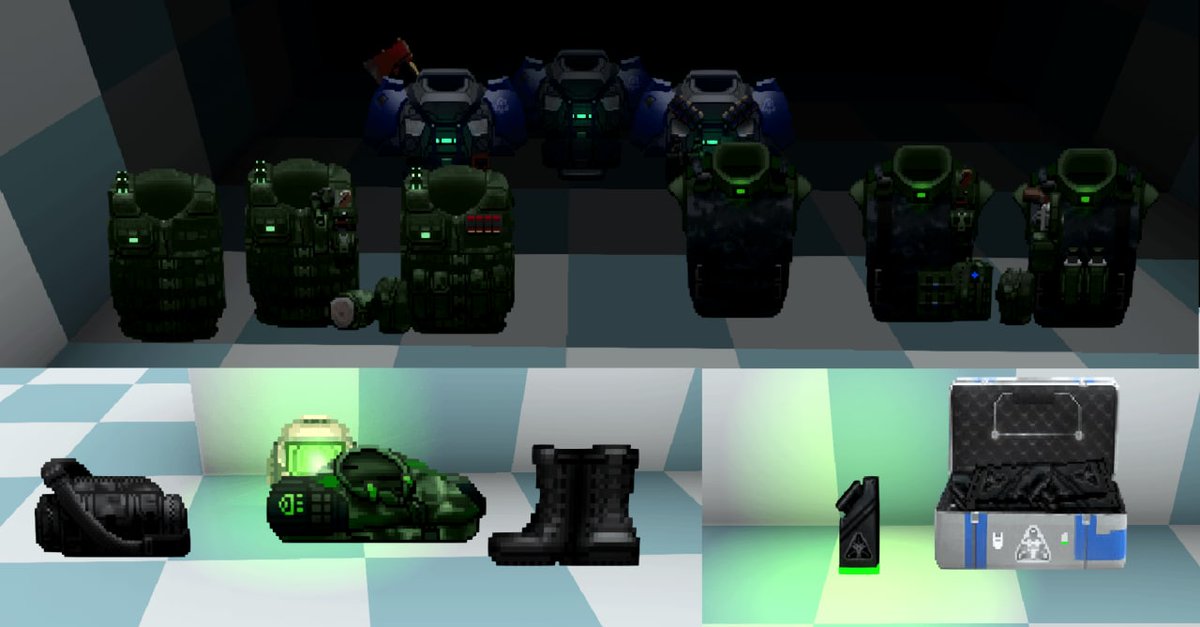DoomThrough's tweet photo. New Armor sprites and variants for the upcoming Armor System Overhaul (which completely changes how armors works).

#DOOM #livethroughdoom #LiTDOOM https://t.co/HAw1zNQMI4