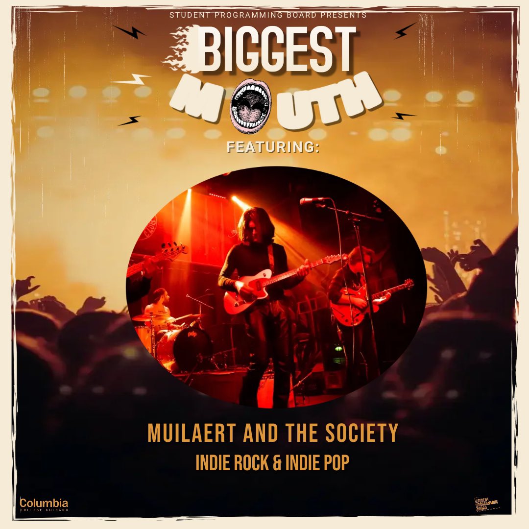 SPBcolumbia's tweet photo. BIGGEST MOUTH 2022 PERFORMERS🤩🎶  
• 
Meet one of our performers Muilaert and the Society. Follow their IG @ muilaertandthesociety!  
• 
Be sure to join us Thursday, April 7th at 7 pm in the Metro! 🤩 #spbcolumbia #columbiacollegechicago https://t.co/URHKYaVN7W