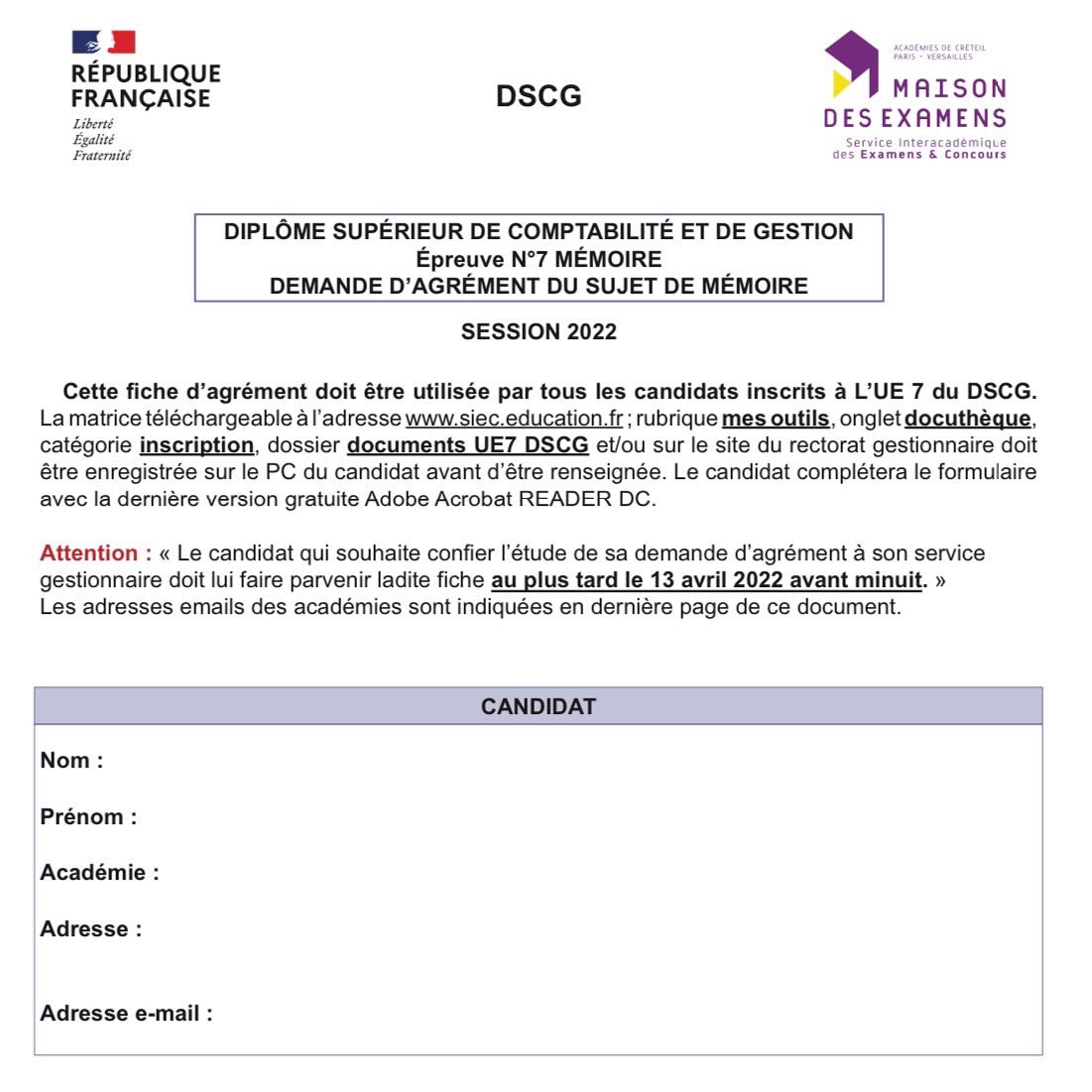 anedcs's tweet photo. 🚨DSCG 2022 - UE 7🚨

La date approche !

Retrouver la fiche d’agrément de la session 2022 du DSCG à remplir et les consignes concernant la bibliographie du #dscg #dscg2022 !

https://t.co/WcSct4g4LL

Nous souhaitons bon courage à l’ensemble des candidats 🍀 https://t.co/8GiAnYPGcw