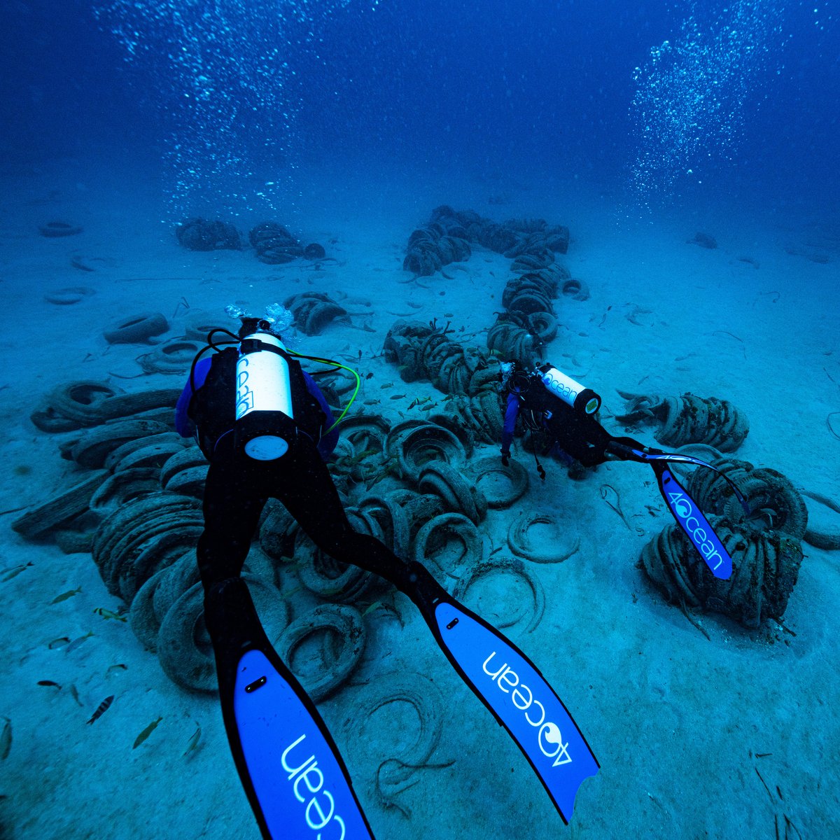 4ocean's tweet photo. A sea of tires. 

While there's been much cleanup progress since the first photo was captured, there's still over 500,000 tires left sitting at the bottom of the ocean. We definitely have a lot of work to do, and as a small team, we need your help!

➡️ https://t.co/cHYpALtEsI https://t.co/JL5oA6IOvd