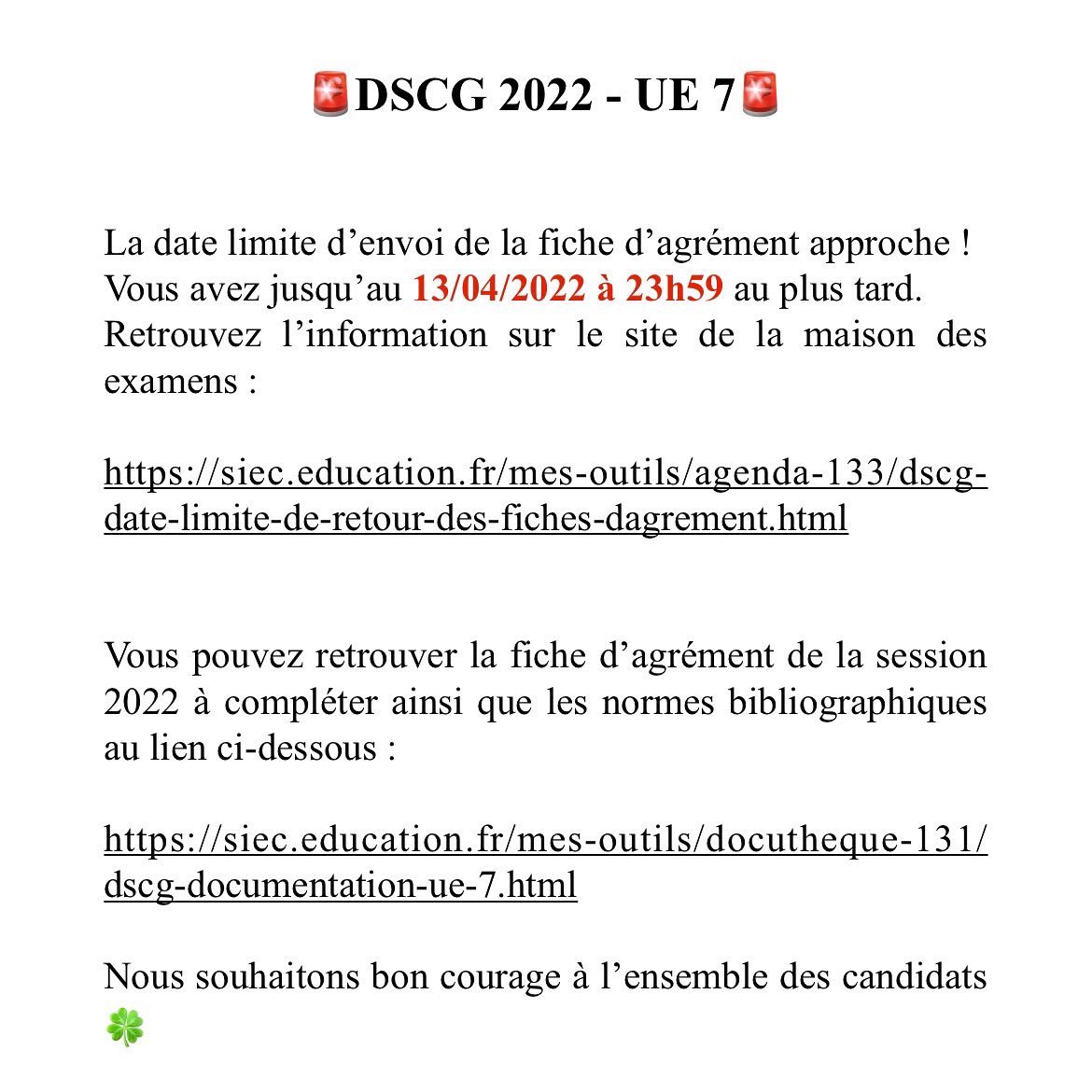 anedcs's tweet photo. 🚨DSCG 2022 - UE 7🚨

La date approche !

Retrouvez quelques informations concernant la fiche d’agrément du #dscg #dscg2022 !

https://t.co/pf13EYv4zr

Nous souhaitons bon courage à l’ensemble des candidats 🍀 https://t.co/uzyiIA0IFS