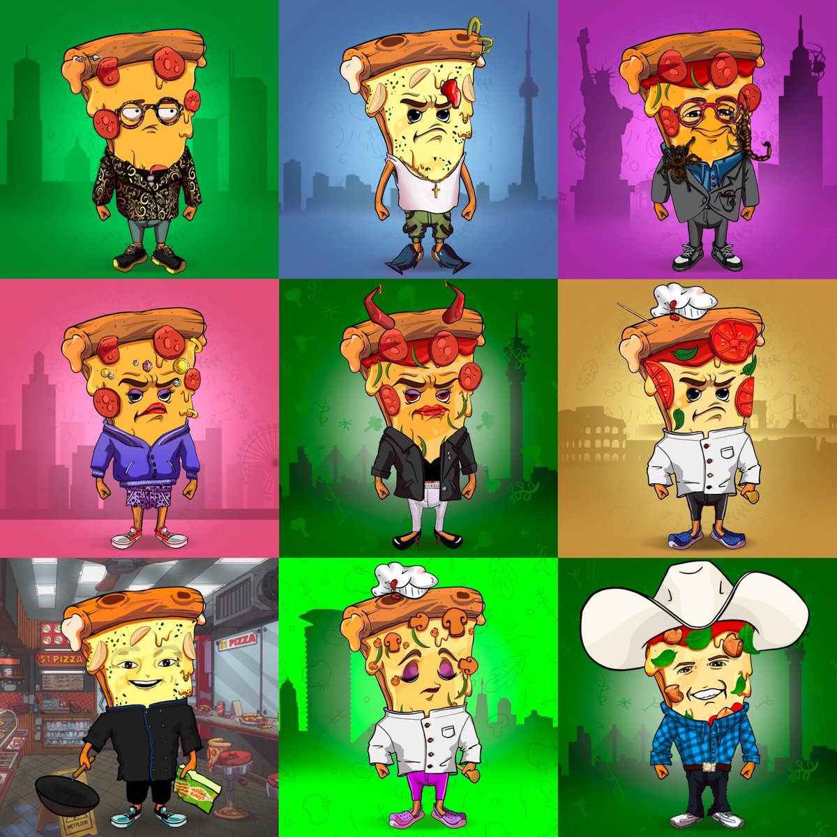 NextGenPatron's tweet photo. Public mint for @CHFTYPizzas starts today! Join a fun community, meet amazing chefs, and support @biggreen’s mission of nutrition security. Which slice will you get?! @tomcolicchio @chefspike @mingtsai @andrewzimmern @kimbal @ChefJenCarroll @roccodispirito @jdevivomv. https://t.co/eEnoiOWp9G