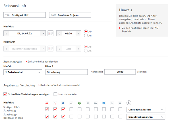 Übrigens gelten alle DB-Ermäßigungen (Probe BC25 für 17,90 € lohnt sich meist schon bei einer Hin-/Rückfahrt) sowie die kostenlose Kindermitnahme bis 14 Jahre