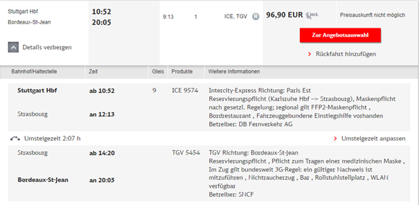 1 – nach Frankreich
Der Straßburg-Trick: einmal am Tag gibt es einen direkten TGV Frankfurt-Marseille, auf dem auf der ganzen Länge DB-Sparpreise gelten