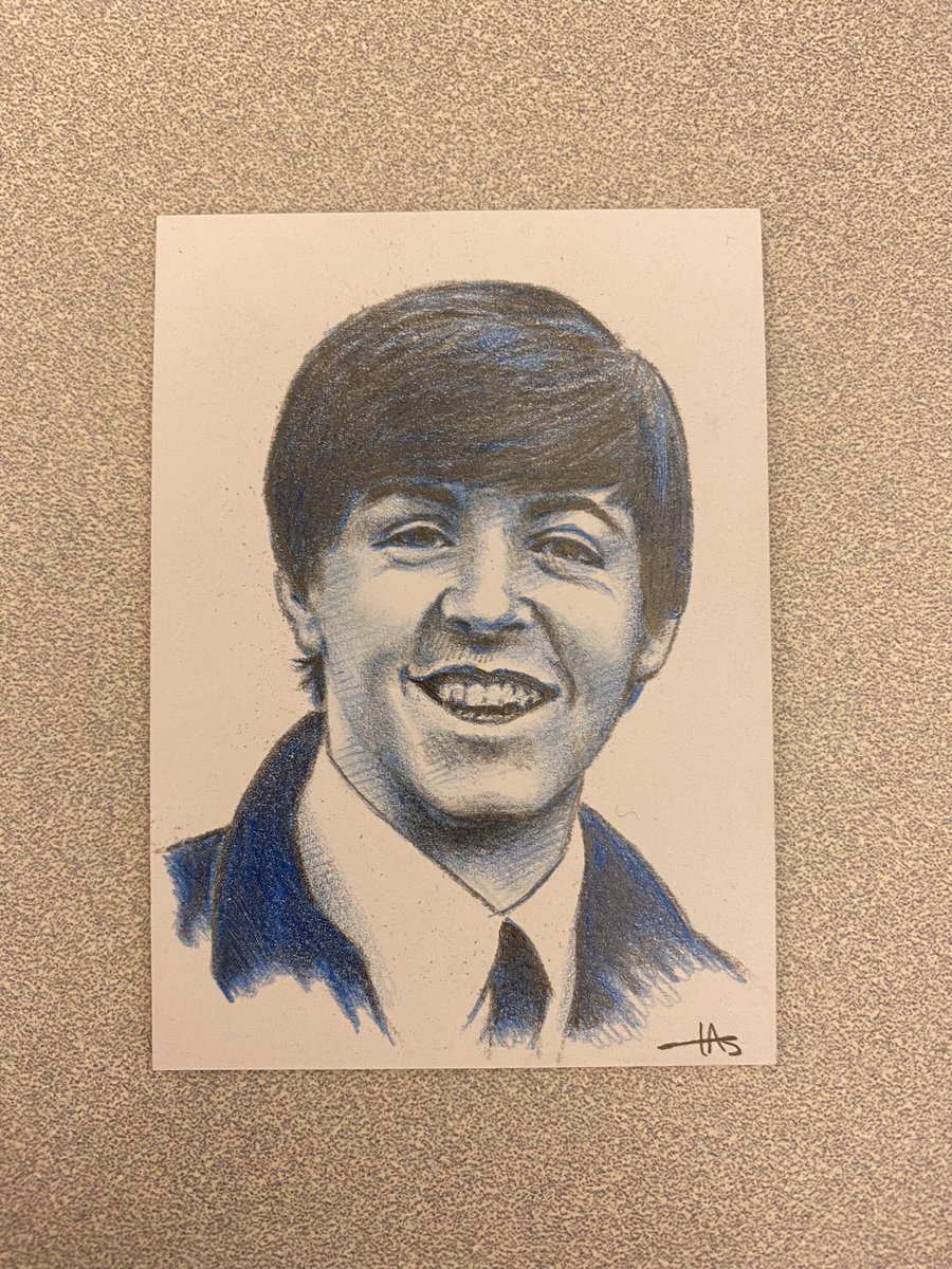 TASdesign's tweet photo. This is my quick sketch in progress of a young Paul McCartney.  2 1/2” x 3 1/2” blue and black pencil.  #mccartney #beatles #paul #paulmccartney #sketchcard #wings #thebeatles #fabfour #pencilsketch #draw #drawdaily #drawingart #sketch #sketchart #kohinoorusa #chartpak https://t.co/MQDyWXdo6q